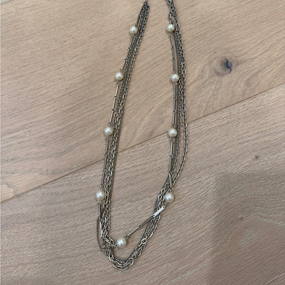 Banana Republic Silver Multi-Strand Necklace w Pearl